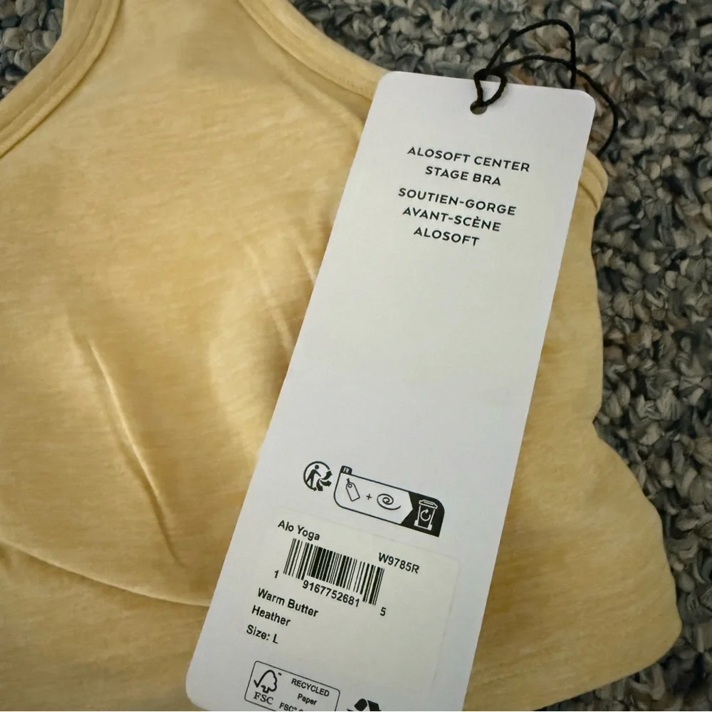 NWT ALO YOGA Alosoft center stage bra warm butter Heather - Picture 8 of 9